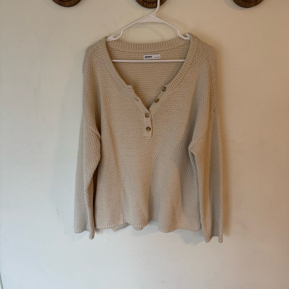 Sonoma ivory knit quarter button pullover oversized sweater size large - Picture 6 of 10